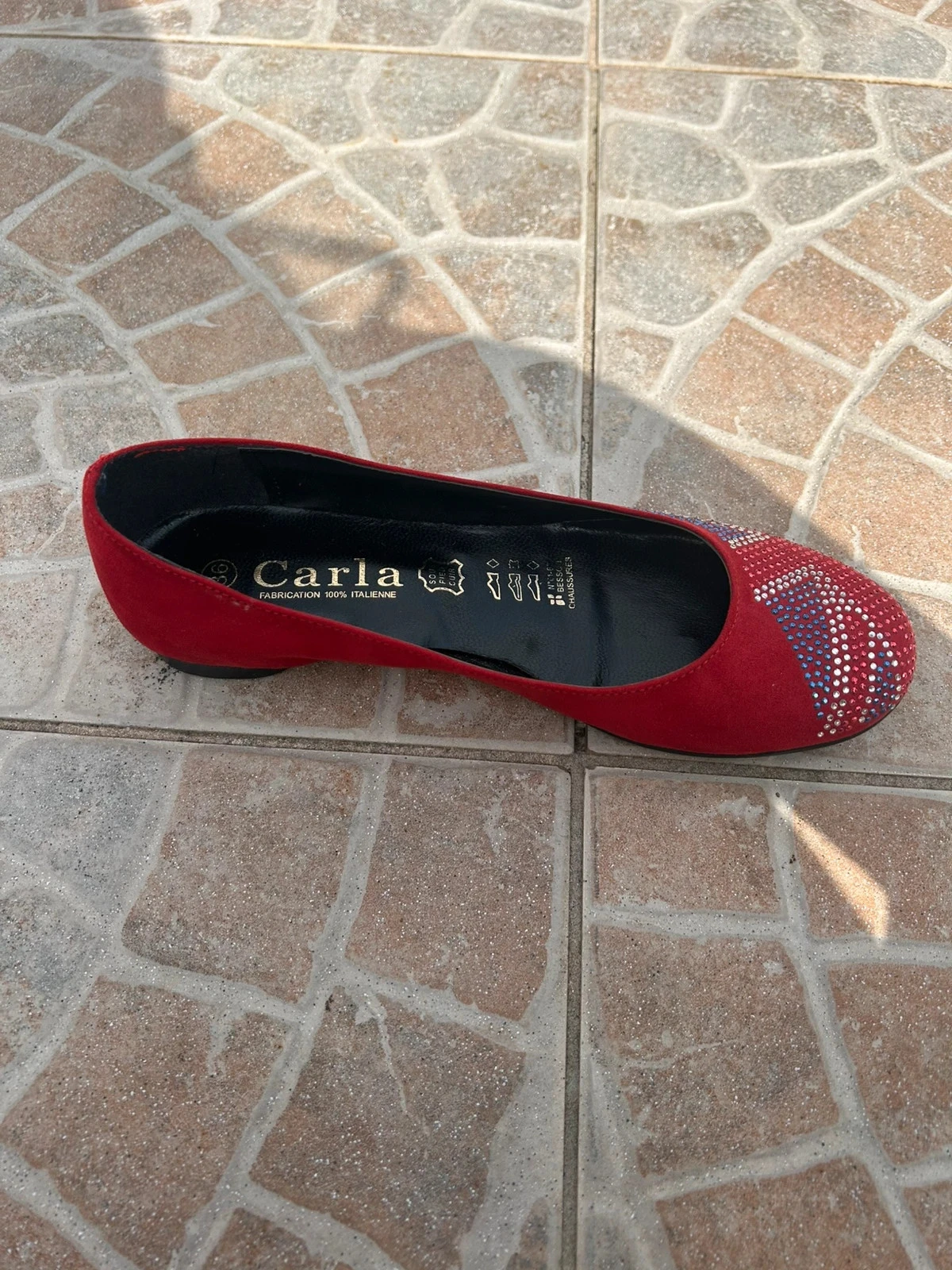 Ballerines vermelhas 36 couro com padrão de bandeira inglesa  novas – photo 10